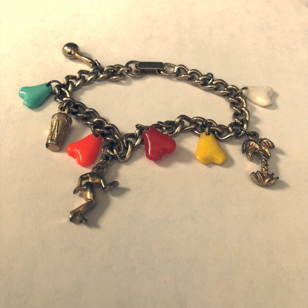 Vintage partytime and hearts bracelet, gold tone